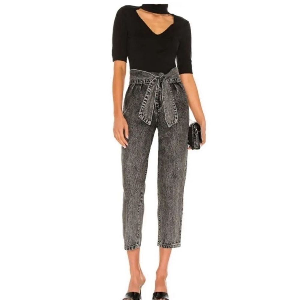 Blank NYC When In Rome Pants Paper bag Waist Black Acid Wash Denim Size 25 Nwt